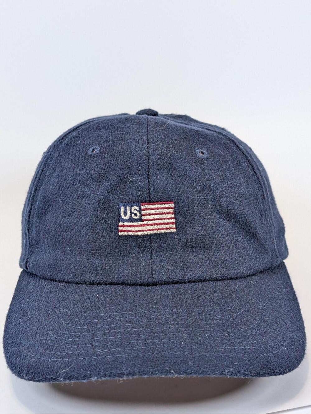 Vintage USA Flag Wool Baseball Cap Navy Blue Adjustable Strapback Dad Hat